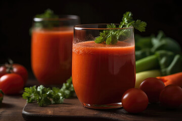 Tomatoes, Celery, And Carrots Blending Into Delicious Vegetable Smoothie. Generative AI