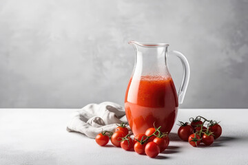 Tomato Smoothie In Pitcher, Minimalist Style, On White Background. Generative AI