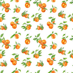 Handpainted watercolor seamless pattern with orange fruits