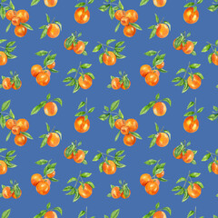 Handpainted watercolor seamless pattern with orange fruits