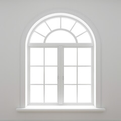 Classic Arched Window In White Wall. Front Interior View. Transparent Glass. Ai Generative