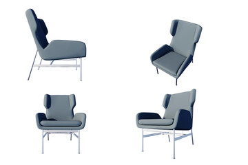 3d render of modern armchair set isolated on white background.