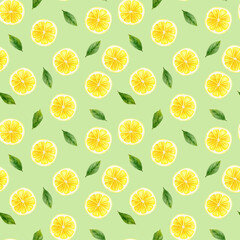 Handpainted watercolor seamless pattern with lemons