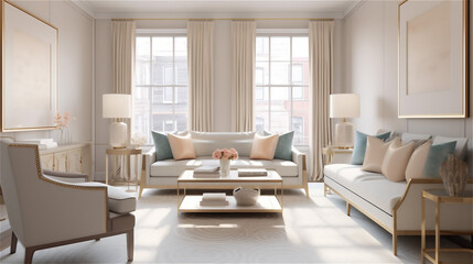 Fototapeta na wymiar Generative AI, Transitional Living Room with a Touch of Glamour