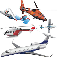 different types of aircraft illustrations - obrazy, fototapety, plakaty