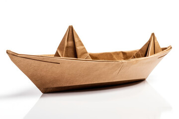 Brown Paper Boat On White Background. Generative AI