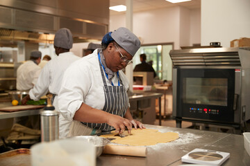 Female cook working in kitchen