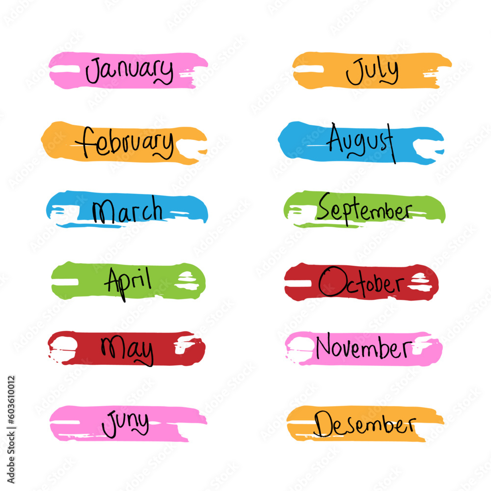 Poster set of month name buttons