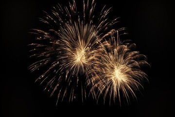 Obraz premium Golden Fireworks on Black Background Isolated. Celebration and Light. Generative AI illustrations.