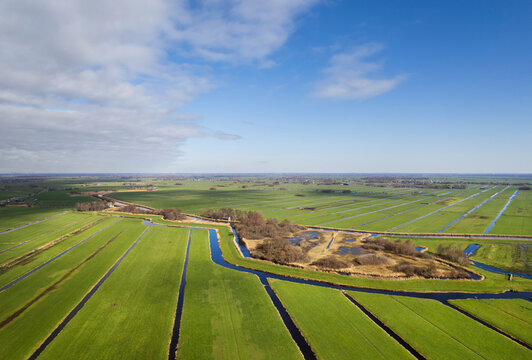 Aerial view of old polder landscape, Zegvel, Netherlands