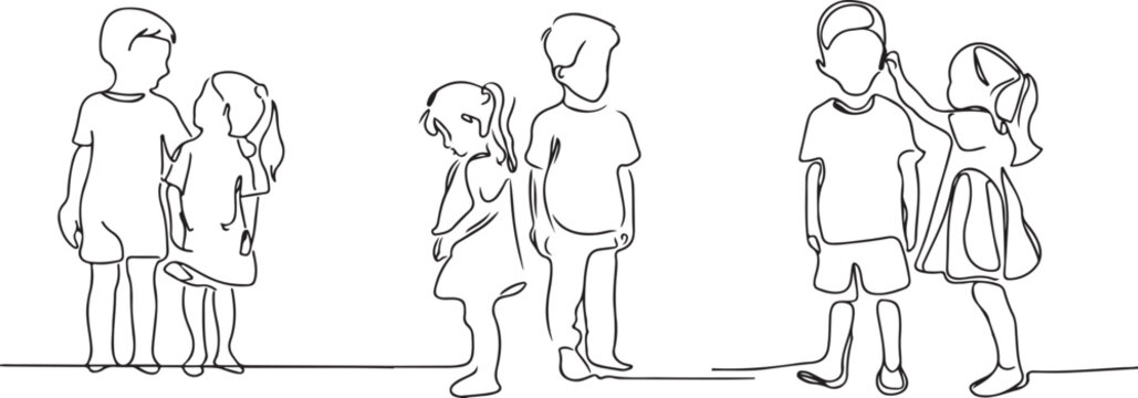 Cute Brother And Sister Adoring Each Other Line Art Vector 