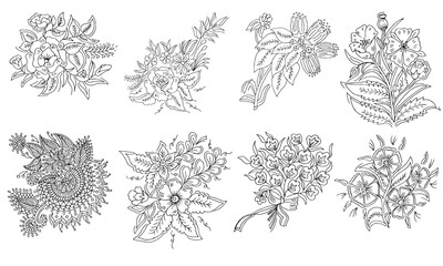 set of hand drawn flowers