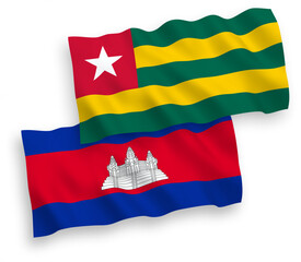 Flags of Togolese Republic and Kingdom of Cambodia on a white background