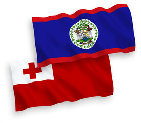 Flags of Kingdom of Tonga and Belize on a white background