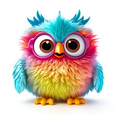 Cute baby owl wearing glass in vibrant color. Generative AI.