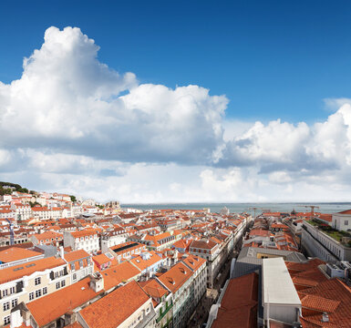 Lisboa urban skyline with old rooftops.