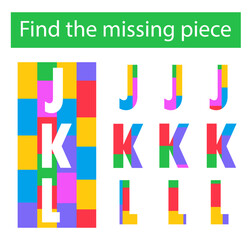 Puzzle game. Task for the development of logic for children. English letters JKL.
