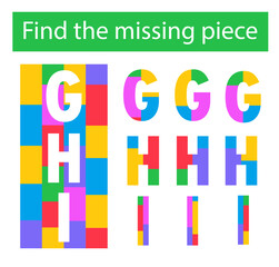 Puzzle game. Task for the development of logic for children. English letters GHI.