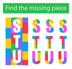 Puzzle game. Task for the development of logic for children. English letters STU.