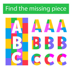 Puzzle game. Task for the development of logic for children. English letters ABC.