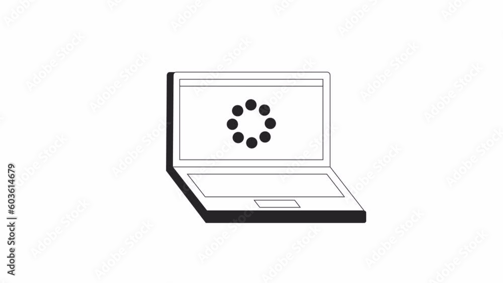 Poster animated bw buffer on laptop screen. black white thin line icon 4k video footage for web design. com