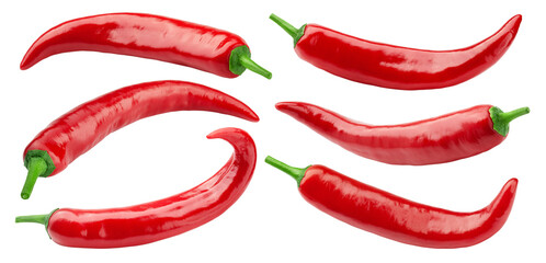 red hot chili peppers isolated on white background, full depth of field