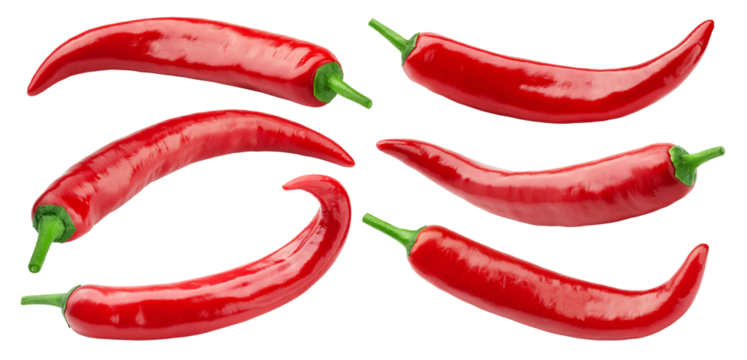 red hot chili peppers isolated on white background, full depth of field