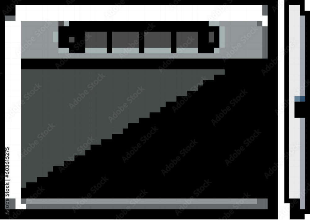 Poster gadget pen display game pixel art retro vector. bit digital tablet, technology computer gadget pen d