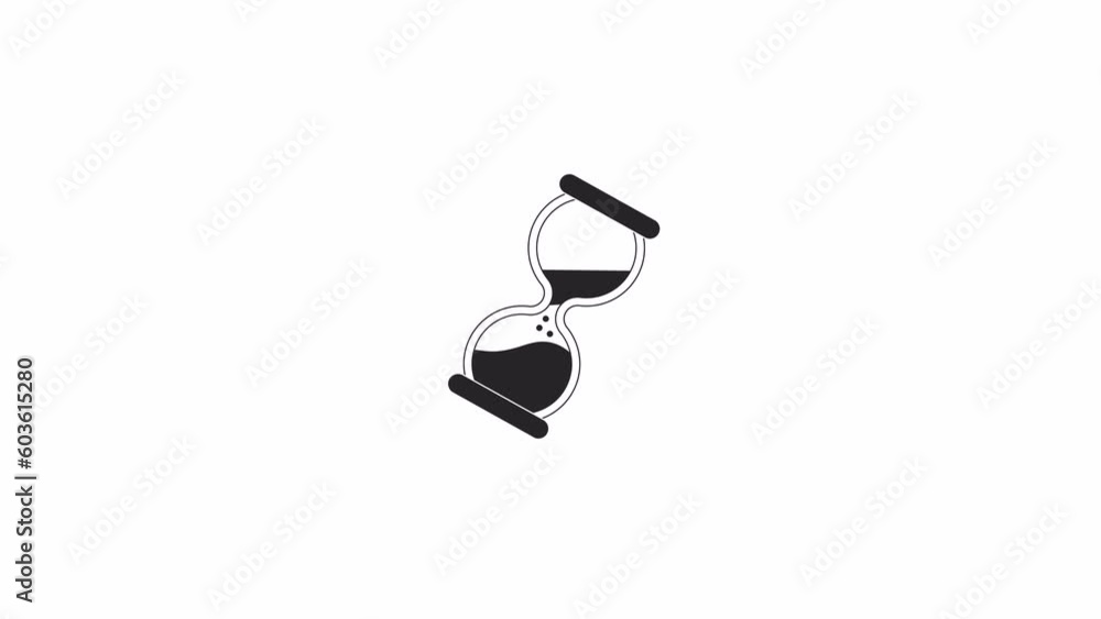 Poster animated bw clock sand-glass. black white thin line icon 4k video footage for web design. hourglass 