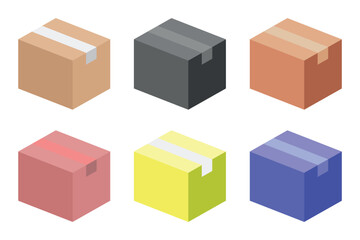 Six boxes of different colors. Box for transportation, packaging and delivery. vector illustration.