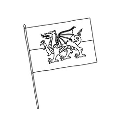Wales flag vector, outline illustration. Vector black and white hand drawn flag.