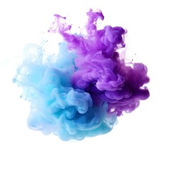 Neon blue and purple multicolored smoke puff cloud design elements on a white background