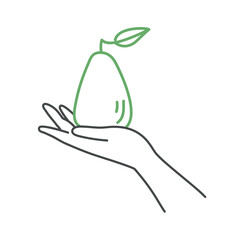Hand holding pear.