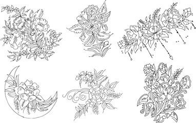 set of hand drawn flowers illustration