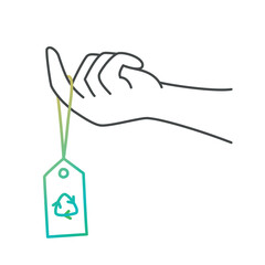Hand with eco hanging tags.