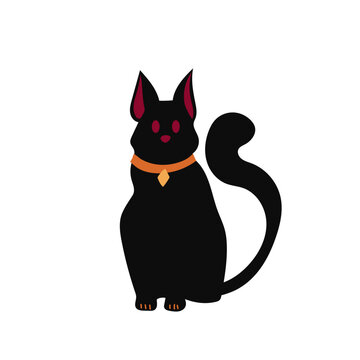 Black cat on a white background. Vector illustration. Flat style.