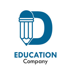 D letter with pencil design logo template illustration. Suitable for education