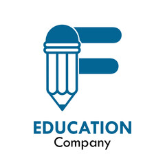 F letter with pencil design logo template illustration. Suitable for education