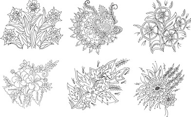Set of hand drawn flowers template  