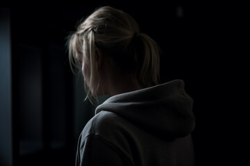 portrait of a sad woman in the dark