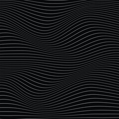 abstract geometric grey wave line pattern art with black background.