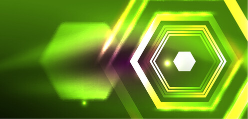 Abstract background techno neon hexagons. Hi-tech vector illustration for wallpaper, banner, background, landing page, wall art, invitation, prints, posters