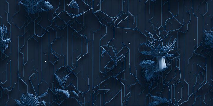 Illustration Of A Blue Flower Wall Created With Generative AI Technology