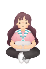 Woman sitting with Workspace .