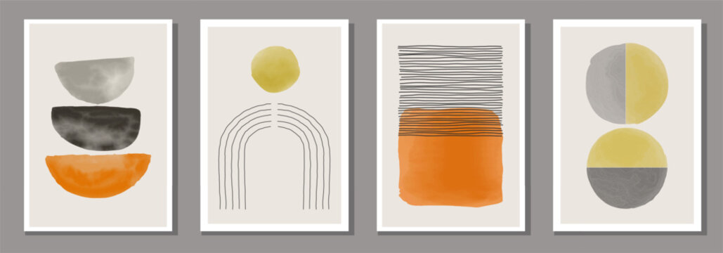 Set of minimalist posters with abstract organic shapes composition