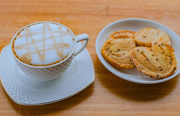 Morning coffee and cookies in a restaurant