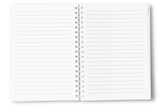 closeup photo of blank open Ring Binder Notebook Planner in lines isolated over transparent background, business stationery, school, art or craft supply, top view / flat lay for your scenes, copyspace