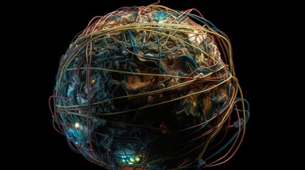 Concept of globalization of electronic internet technologies, usb cable with planet earth. AI generated.