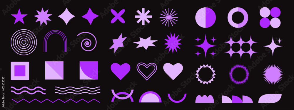 Poster big set of abstract graphic shapes. trendy retro elements in 90s style. vector illustration. using f