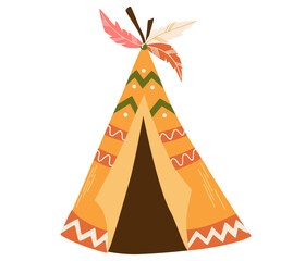 Native teepee tent. American Native Tent for Wildlife. Ideal for printing, postcards, decorating a children room. Flat cartoon vector illustration isolated on the white background.  © PawLoveArt
